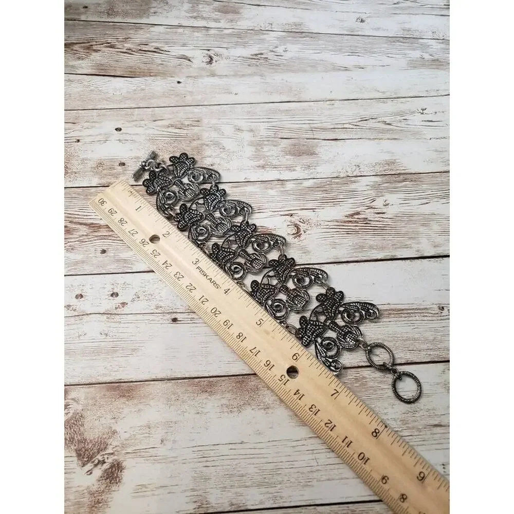 Chunky & Ornate Bracelet - Dark Silver Tone - Some Rust